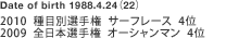 Date of birth 1988.4.24i22j
2010  ڕʑI茠  T[t[X  4
2009  S{I茠  I[V}  4